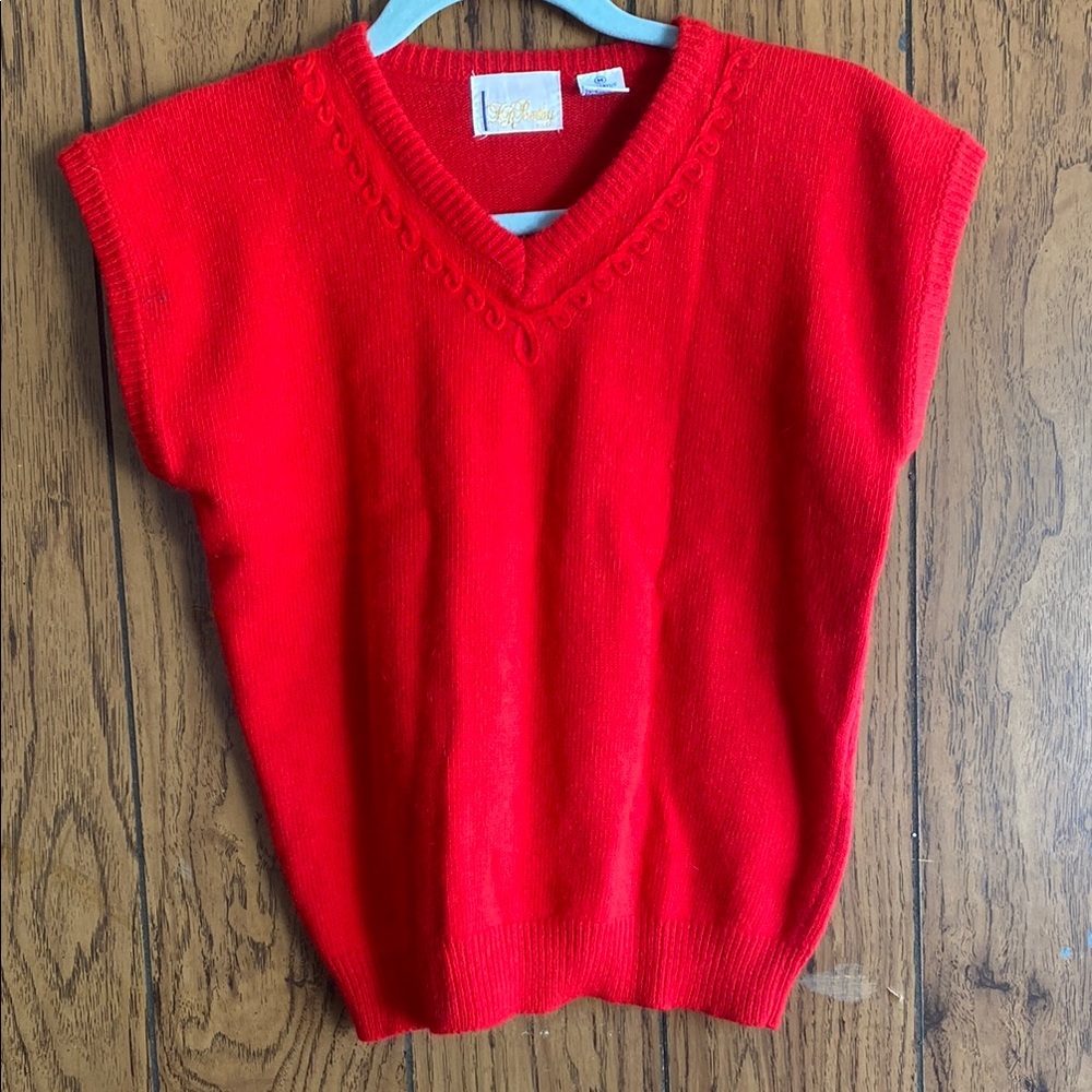 Vibrant Red V-Neck Sweater with Ribbed Trim